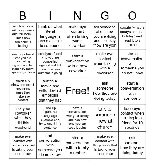 Untitled Bingo Card