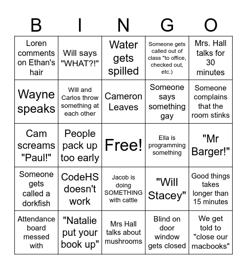 Mrs Hall 4 Bingo Card