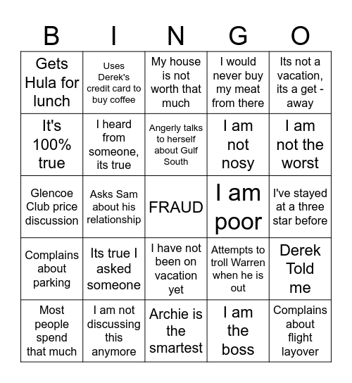 JESS Bingo Card