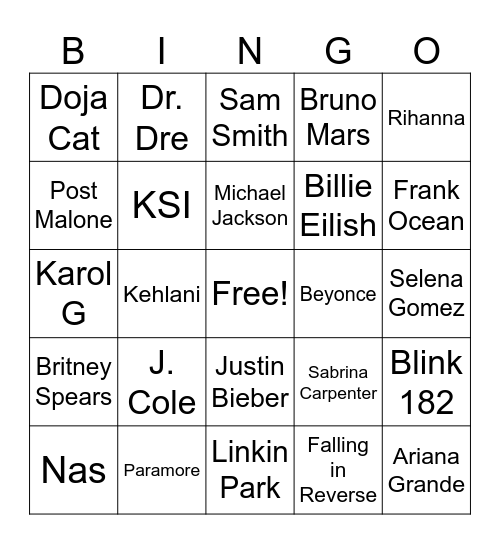 MUSIC BINGO Card