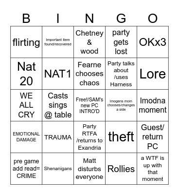 CR C3 Ep92 Bingo Card