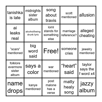 TTPD BINGO Card