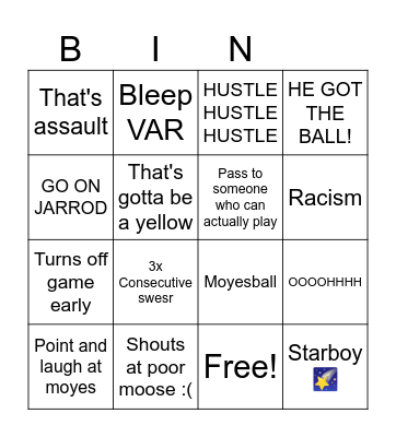 SAMWELL FOOTBALL BINGO Card