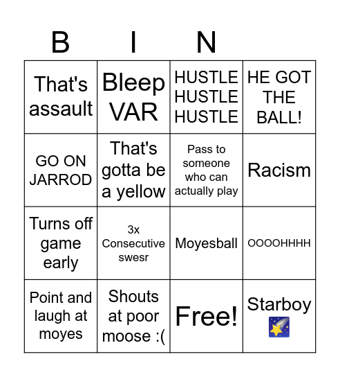 SAMWELL FOOTBALL BINGO Card