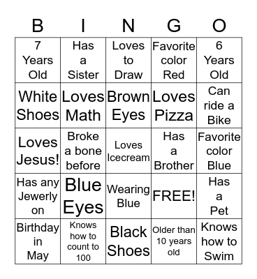 Find A Friend! Bingo Card