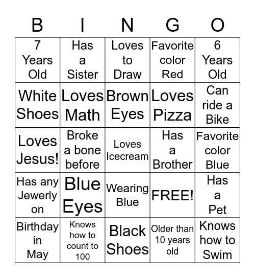 Find A Friend! Bingo Card