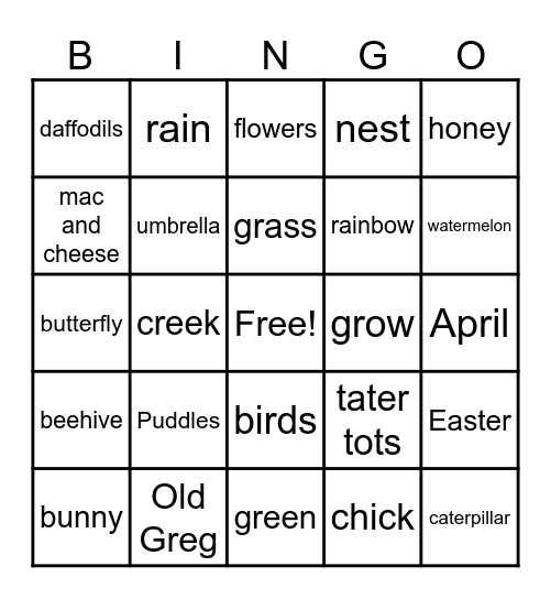 PRM Spring Bingo Card