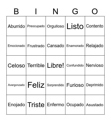 Emotions Bingo Card