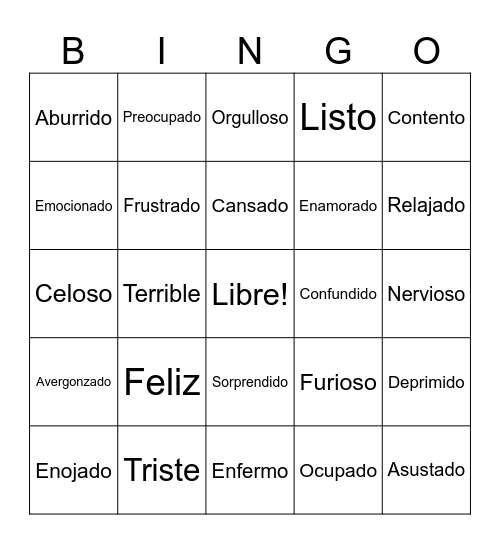 Emotions Bingo Card