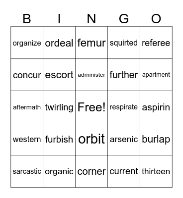 R-Controlled Vowels Bingo Card