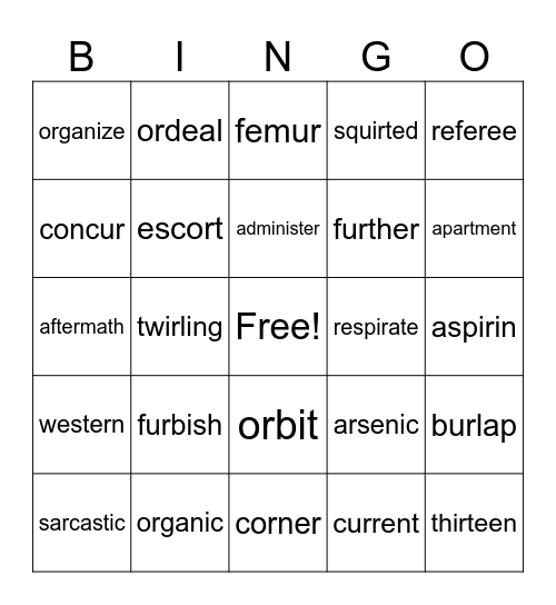 R-Controlled Vowels Bingo Card