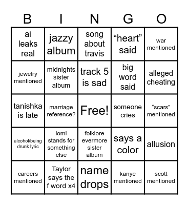 TTPD BINGO Card