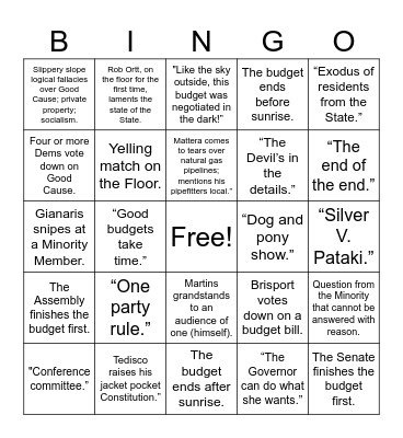 Budget Bingo Card