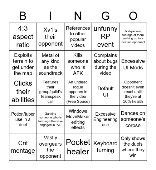 Terrible WoW PvP Bingo Card