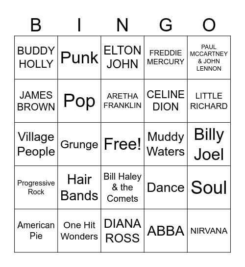 MUSIC! MUSIC! MUSIC! Bingo Card