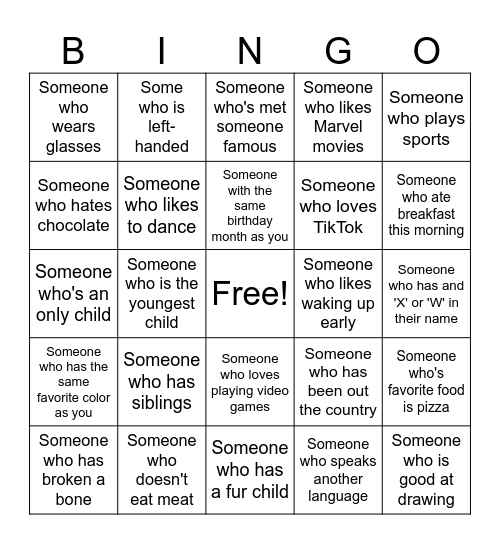 Human Bingo Card