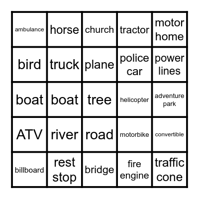 Road Trip Bingo Card