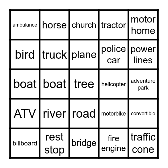 Road Trip Bingo Card