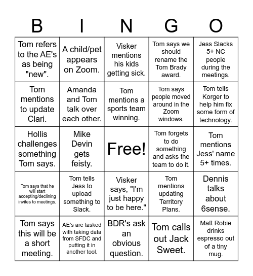 Tom Meetings Bingo Card