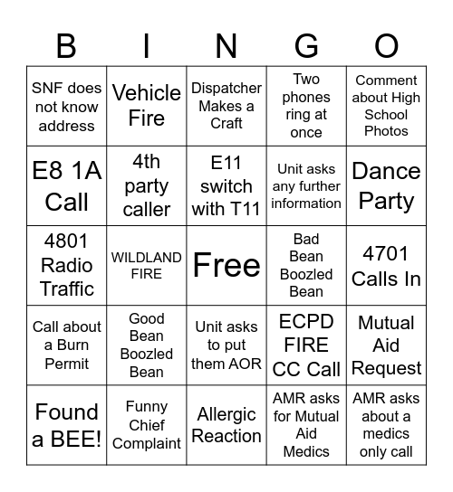 Dispatcher Week Bingo Card