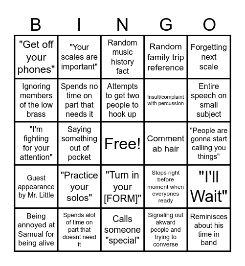 Band Bingo Card