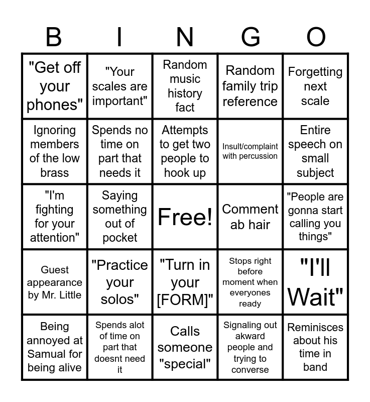 Band Bingo Card