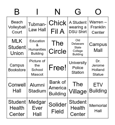 DELAWARE STATE UNIVERSITY Scavenger Hunt Bingo Card