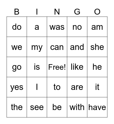 Nova's Sight Words Bingo Card