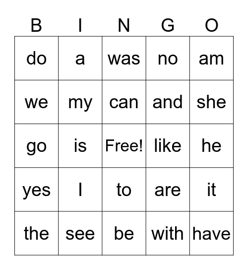 Nova's Sight Words Bingo Card