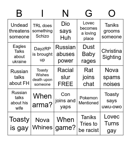 Lovec Bingo Card