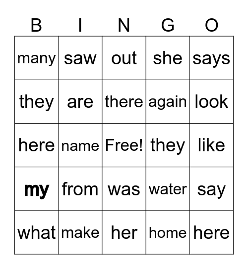 Sight Words for First Bingo Card