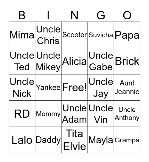 Baby Legend's Family (Dad's Side) Bingo Card