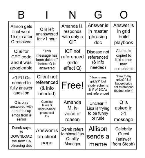 CA Chat BINGO! Bingo Card