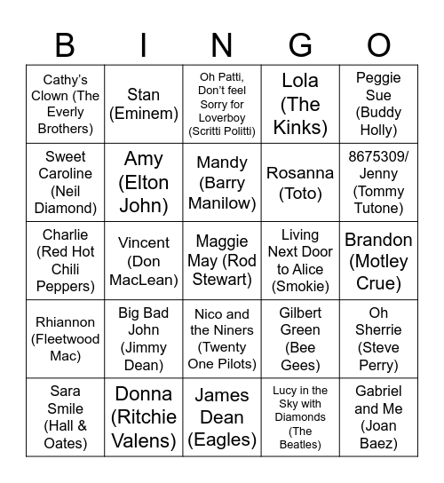 What's in a Name? (Card #1) Bingo Card
