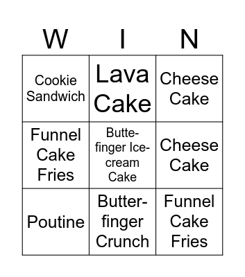 Free Meal / Dessert Bingo Card