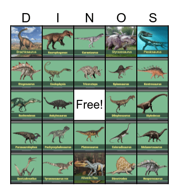 Dino's ALive Bingo Card