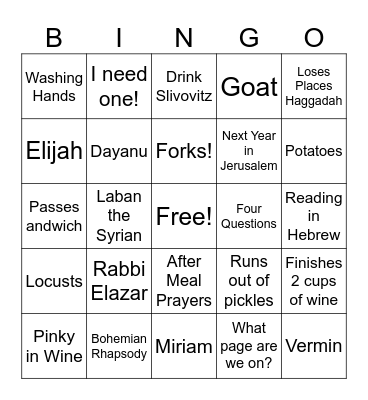 Passover 2024 Bingo Card