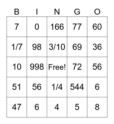 Word Problem Bingo Card