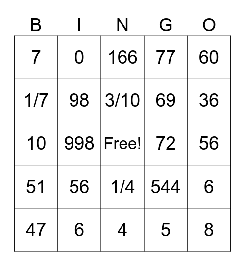 Word Problem Bingo Card