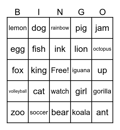 Alphabet BINGO! 6 grades Bingo Card
