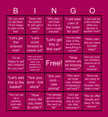 Assumign the sale & Overcoming Objections Bingo Card