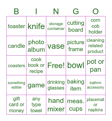 Jeanette and Justin's Wedding Shower Bingo Card