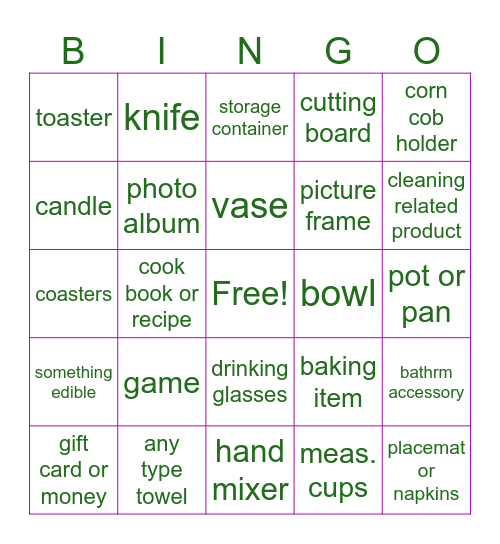 Jeanette and Justin's Wedding Shower Bingo Card