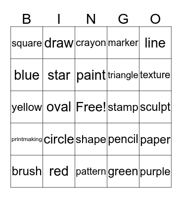 Art Camp Bingo Card