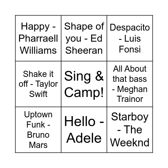 Musical Bingo Card