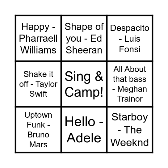 Musical Bingo Card