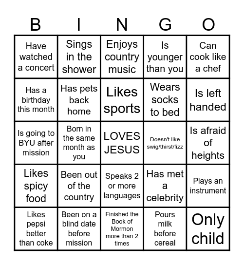 BONNEVILLE ZONE HUMAN BINGO Card