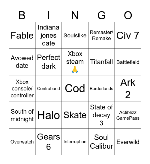 Summer game fest 2024 Bingo Card