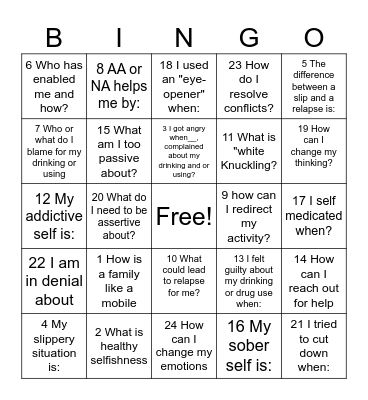 Substance abuse recovery 1 Bingo Card
