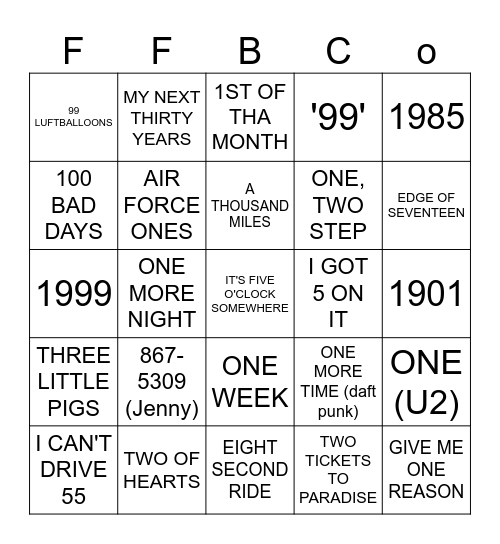 NUMB3R5 BINGO Card